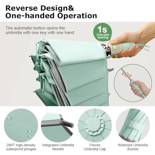 PALAY® Auto 3-Fold Large Umbrella with Reflective Strip 50'' Compact Travel One-Touch Open Close Reinforced 10 Dual Ribs Sun Protection 99 UV Rain Windproof for Men Women Mint Green 2 PCS PALAY® Auto 3-Fold Large Umbrella with Reflective Strip 50'' Compact Travel One-Touch Open Close Reinforced 10 Dual Ribs Sun Protection 99 UV Rain Windproof for Men Women Mint Green 2 PCS
